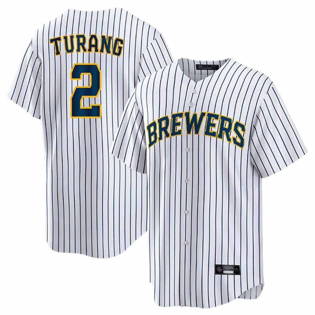 Milwaukee Brewers #2 Brice Turang Player White MIKSHPS Stripes Home Game Stitched Jerseys