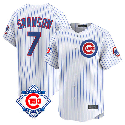 Chicago Cubs #7 Dansby Swanson Player White MIKSHPS 150th Anniversary Limited Home Game Stitched Jerseys