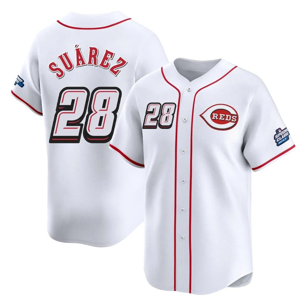 Cincinnati Reds #28 Eugenio Su¨¢rez Player White MIKSHPS Speedway Classic Home Limited Stitched Jerseys