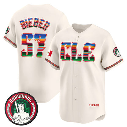 Cleveland Guardians #57 Shane Bieber Cream MIKSHPS Mexico Vapor Premier Limited Stitched Jersey