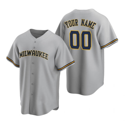 Custom Milwaukee Brewers Gray MIKSHPS Stitched Cool Base Road Jersey
