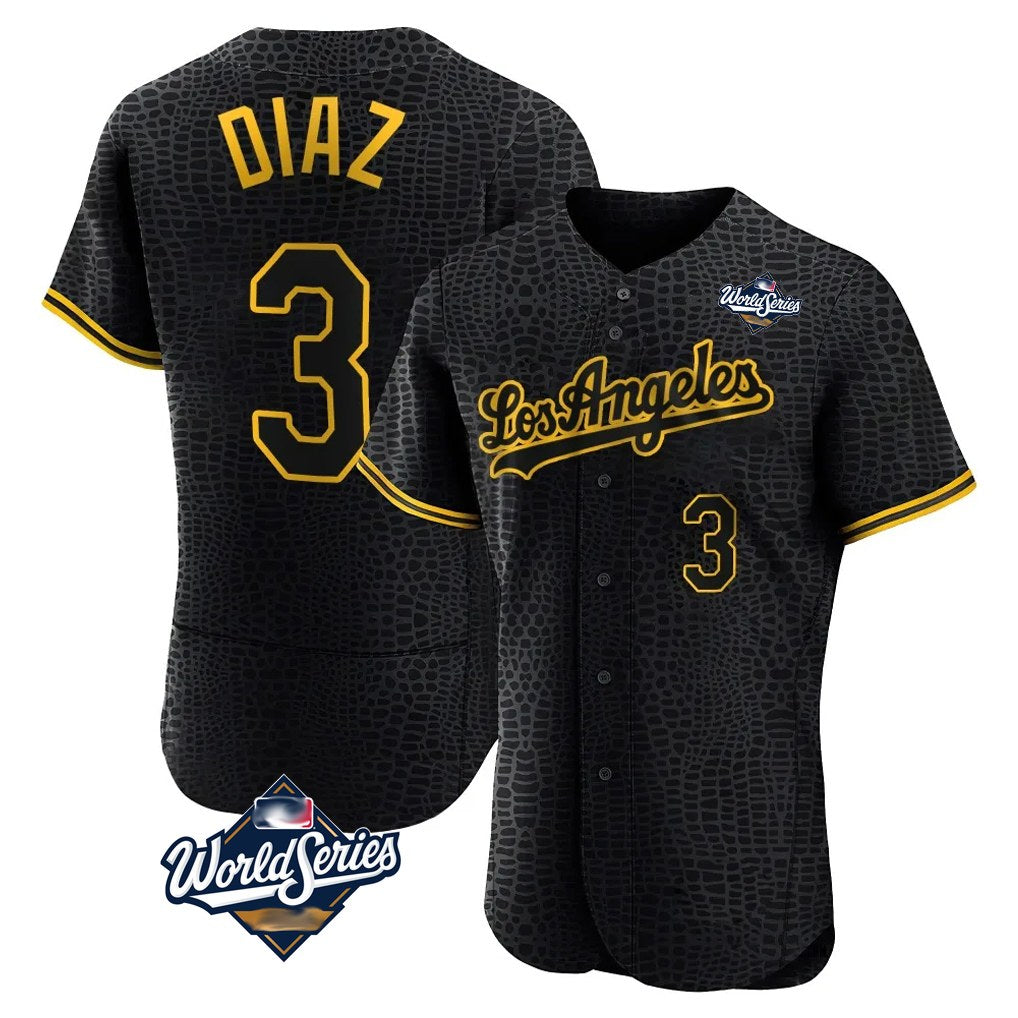 Los Angeles Dodgers #3 Edwin D¨ªaz Player Black MIKSHPS World Series Snake Skin City Limited Elite Home Stitched Jerseys
