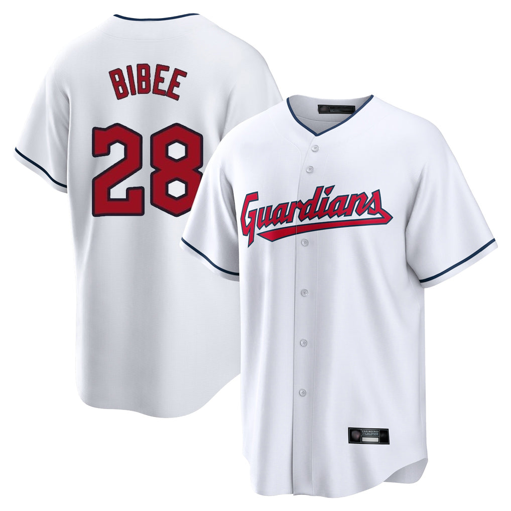 Cleveland Guardians #28 Tanner Bibee Player White MIKSHPS Home Game Stitched Jerseys