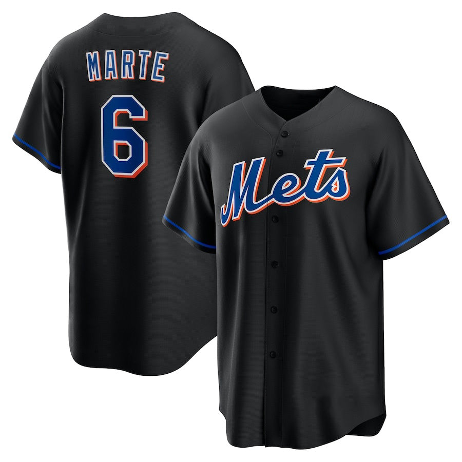 New York Mets #6 Starling Marte Black MIKSHPS Stitched Cool Base Jersey