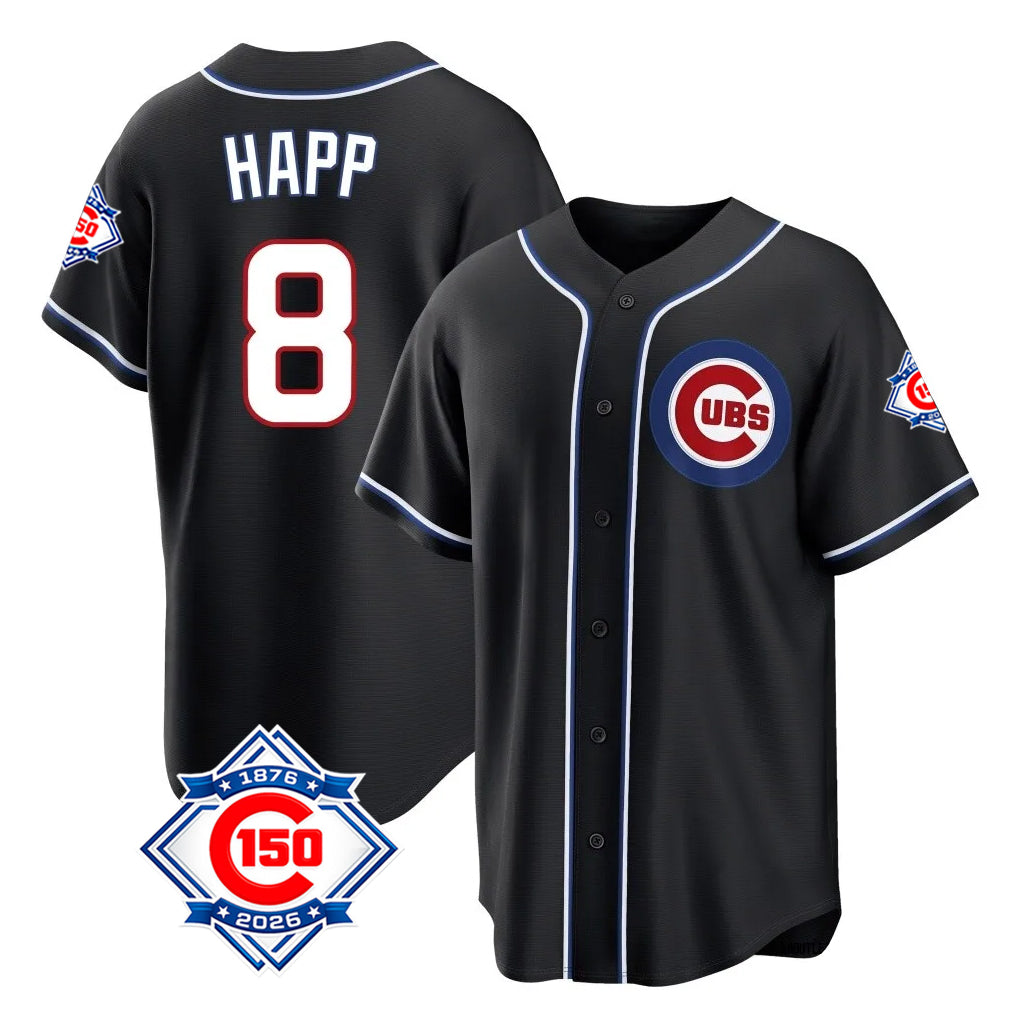 Chicago Cubs #8 Ian Happ Player Black MIKSHPS Fashion Out 150th Anniversary Game Stitched Jerseys
