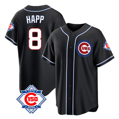 Chicago Cubs #8 Ian Happ Player Black MIKSHPS Fashion Out 150th Anniversary Game Stitched Jerseys
