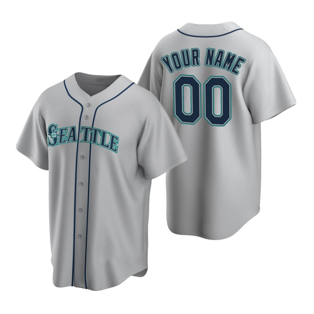 Custom Seattle Mariners Gray MIKSHPS Stitched Cool Base Road Jersey