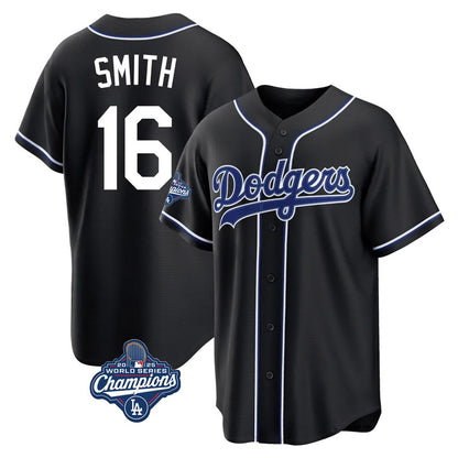 Los Angeles Dodgers #16 Will Smith Player Black MIKSHPS World Series Meet Carbon Limited Home Stitched Jerseys