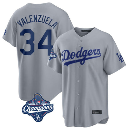 Los Angeles Dodgers #34 Fernando Valenzuela Player Gray MIKSHPS World Series Meet Game Stitched Jerseys