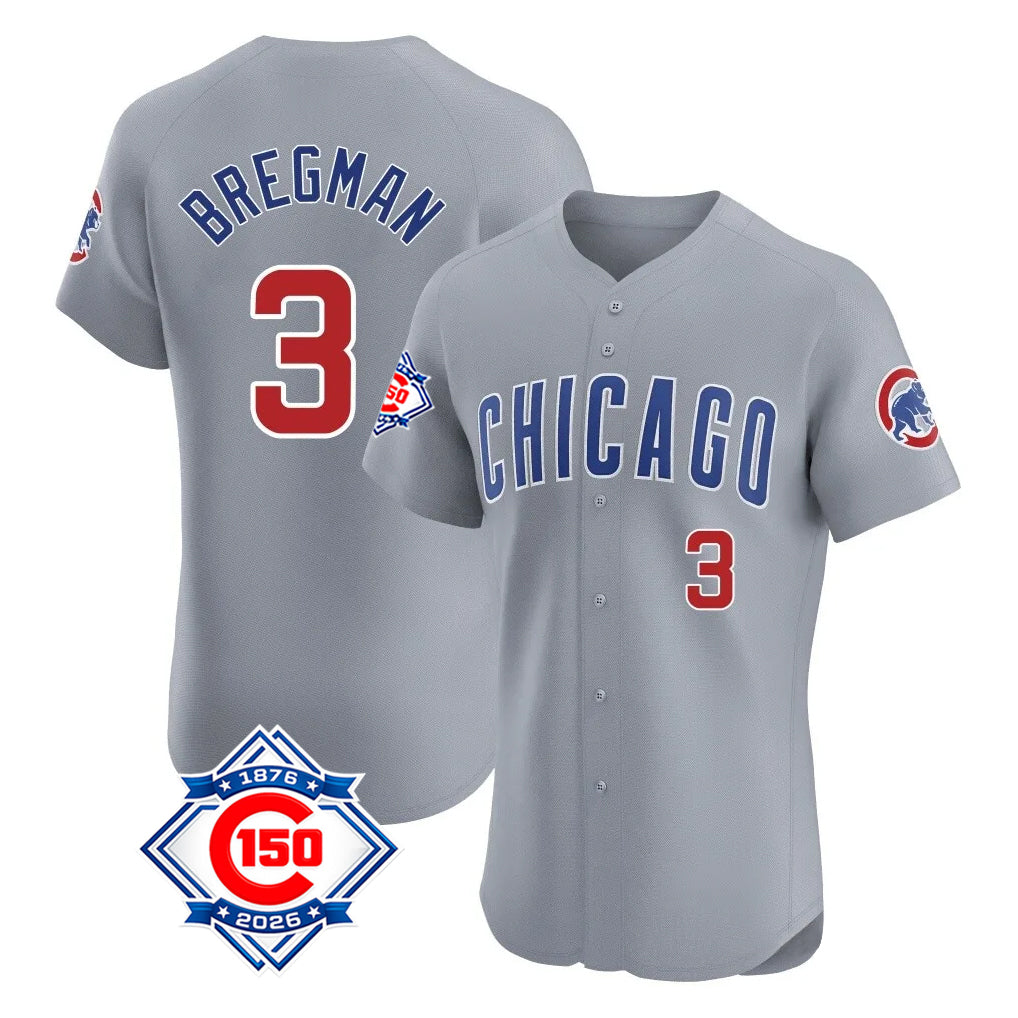 Chicago Cubs #3 Alex Bregman Player Gray MIKSHPS Road 150th Anniversary Limited Elite Home Stitched Jerseys