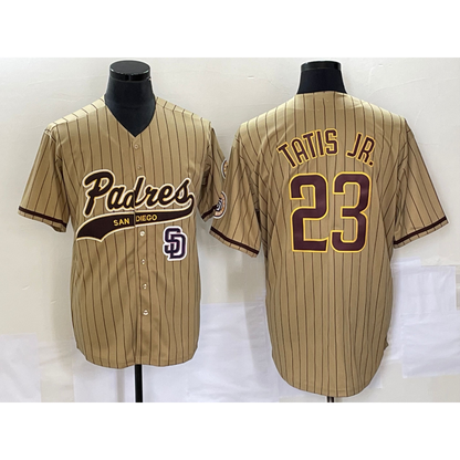 San Diego Padres #23 Fernando Tatis Jr Tan MIKSHPS NEW 2023 Cool Base Stitched Jersey 2
