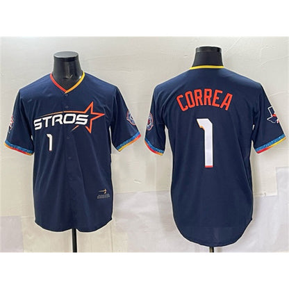Houston Astros #1 Carlos Correa Navy MIKSHPS 2025 City Connect With Texas Patch Limited Stitched Jersey