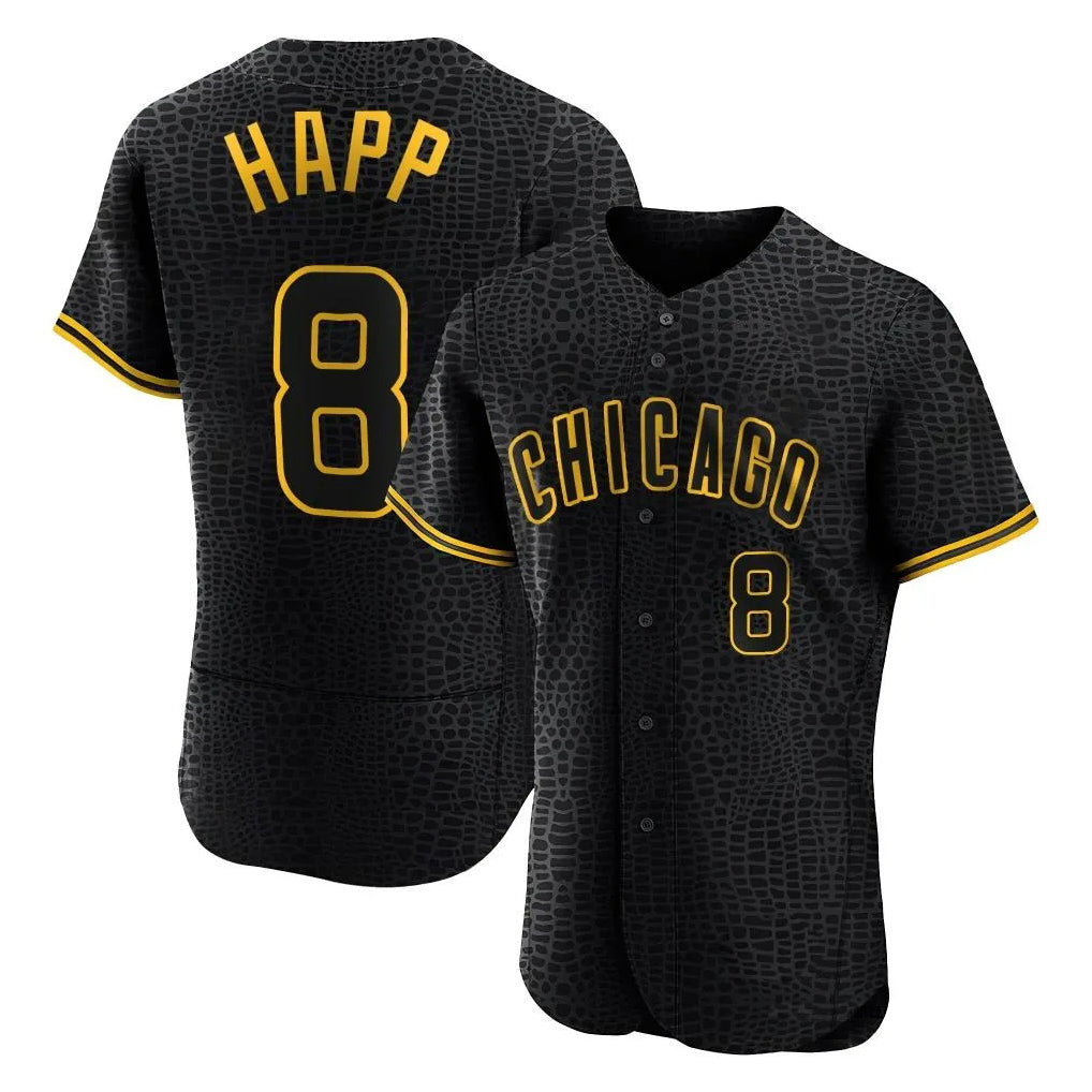 Chicago Cubs #8 Ian Happ Player Black MIKSHPS Snake Skin City Limited Elite Home Game Stitched Jerseys