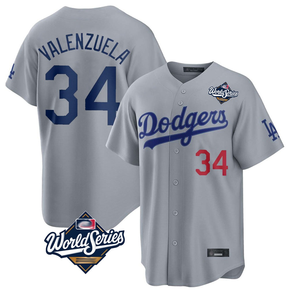 Los Angeles Dodgers #34 Fernando Valenzuela Player Gray MIKSHPS World Series Game Home Stitched Jerseys