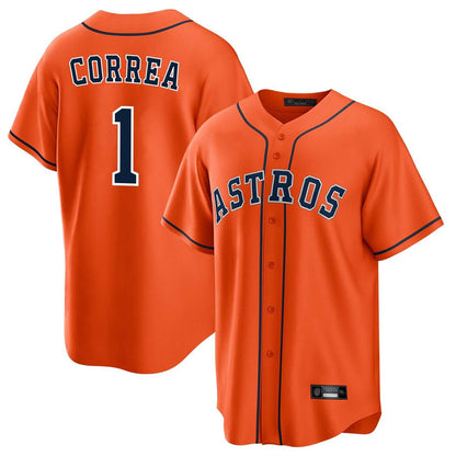 Houston Astros #1 Carlos Correa Player Orange MIKSHPS Home Game Stitched Jerseys