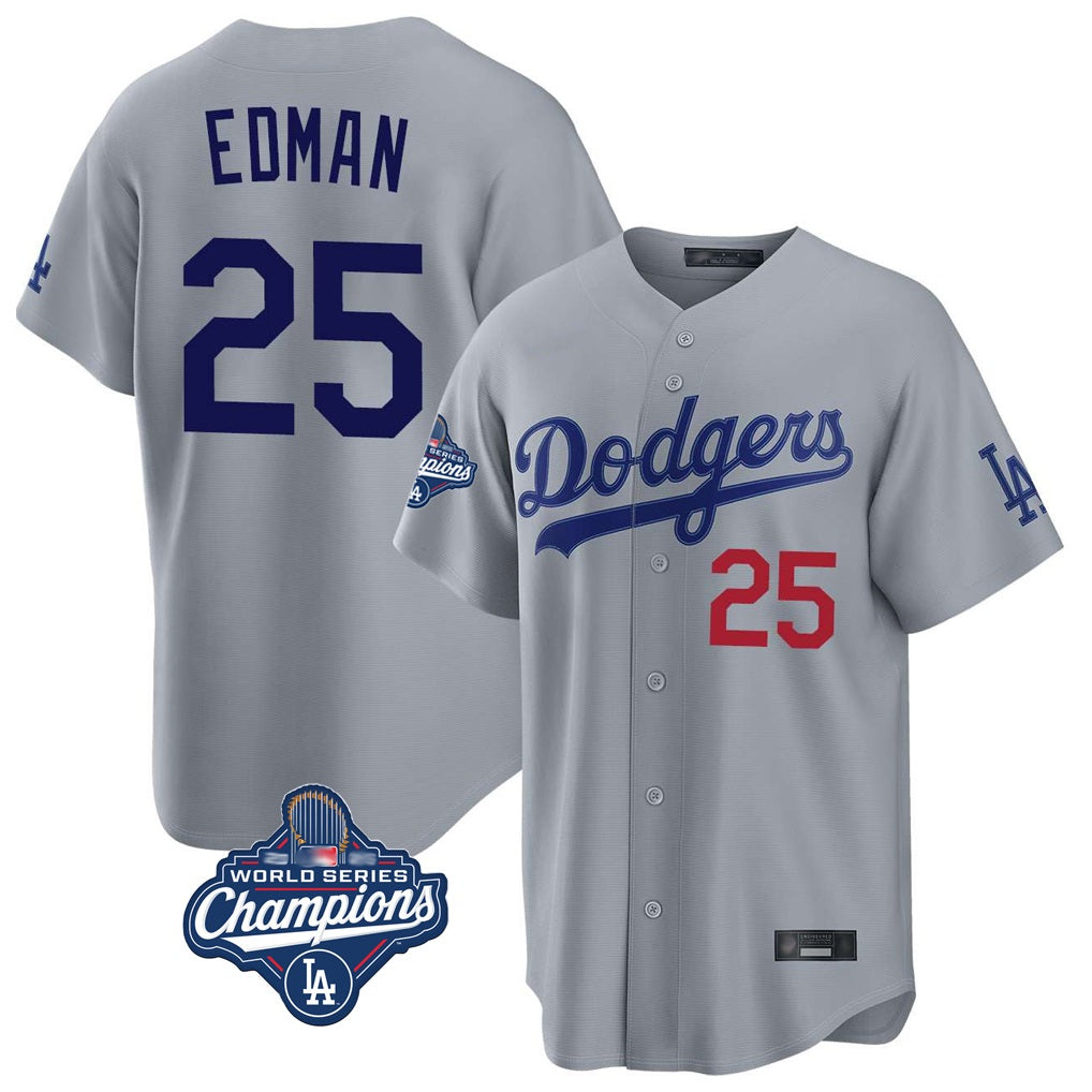 Los Angeles Dodgers #25 Tommy Edman Player Gray MIKSHPS World Series Meet Game Home Stitched Jerseys
