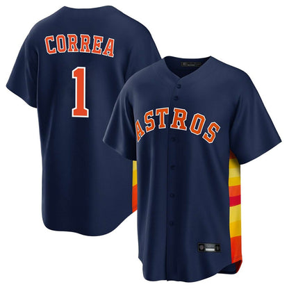 Houston Astros #1 Carlos Correa Player Navy MIKSHPS Home Game Stitched Jerseys