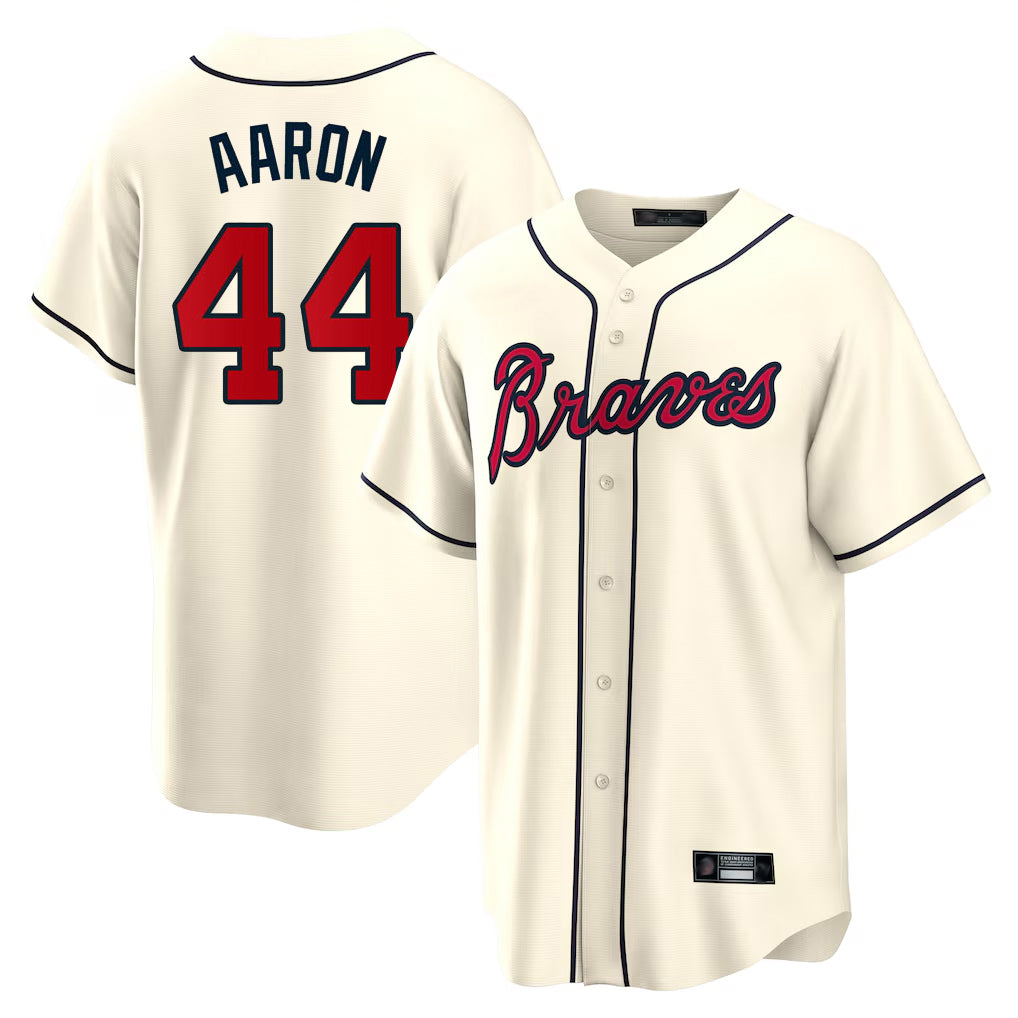 Atlanta Braves #44 Hank Aaron Player Cream MIKSHPS Home Game Stitched Jerseys