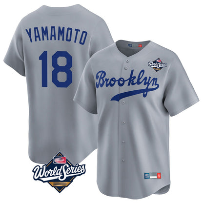 Los Angeles Dodgers #18 Yoshinobu Yamamoto Player Gray MIKSHPS World Series Game Limited Home Stitched Jerseys