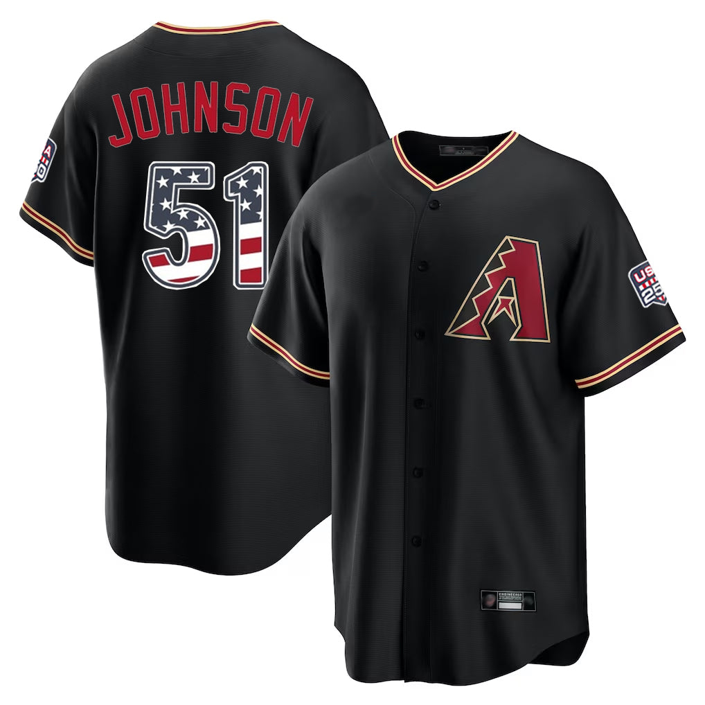Arizona Diamondbacks #51 Randy Johnson Player Black MIKSHPS USA 250 Fourth of July Game Home Stitched Jerseys