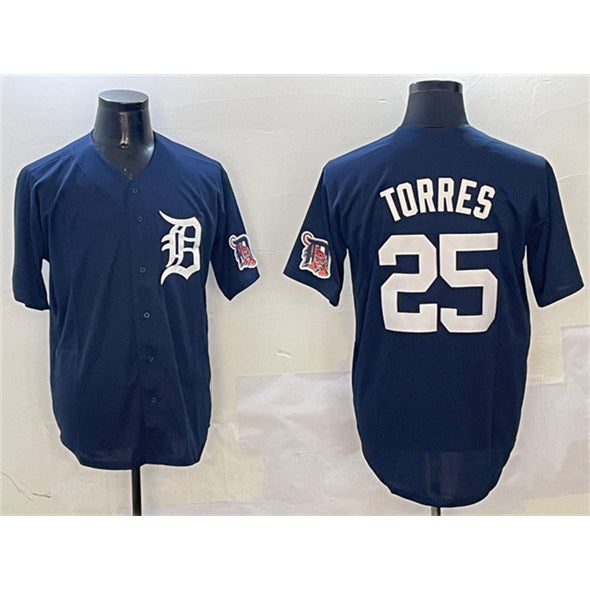 Detroit Tigers #25 Gleyber Torres Navy MIKSHPS With Patch Cool Base Stitched Jersey
