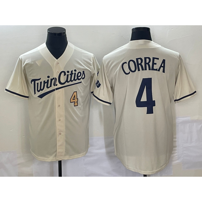 Minnesota Twins #4 Carlos Correa Number Cream MIKSHPS 2022 City Connect Cool Base Stitched Jersey