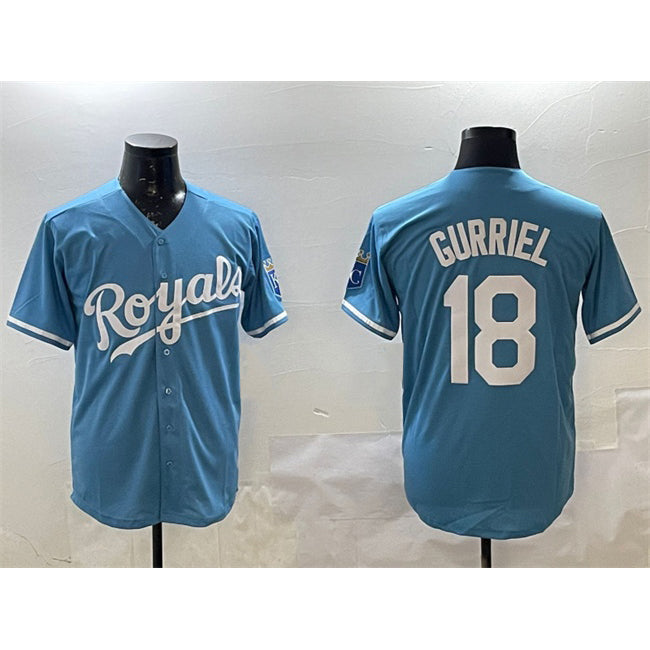 Kansas City Royals #18 Yuli Gurriel Blue MIKSHPS Cool Base Stitched Jersey