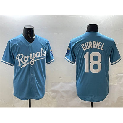 Kansas City Royals #18 Yuli Gurriel Blue MIKSHPS Cool Base Stitched Jersey
