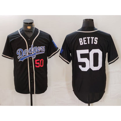 Los Angeles Dodgers #50 Mookie Betts Number Black MIKSHPS White Cool Base Stitched Jersey 2