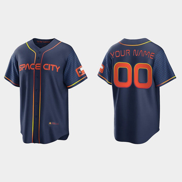 Custom Houston Astros ACTIVE PLAYER 2022 Navy MIKSHPS City Connect Cool Base Stitched Jersey
