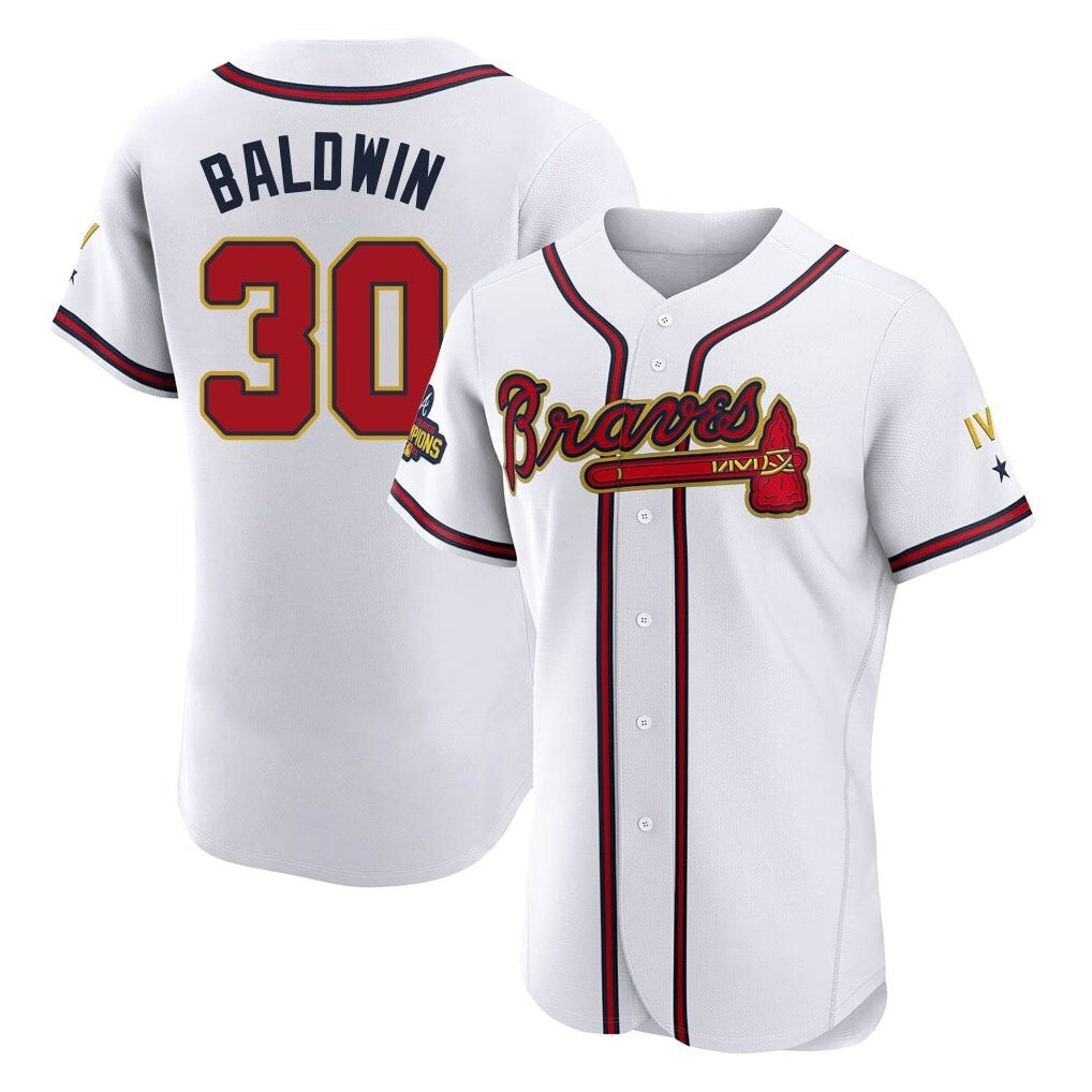 Atlanta Braves #30 Drake Baldwin Player White Gold MIKSHPS Limited Elite Home Game Stitched Jerseys
