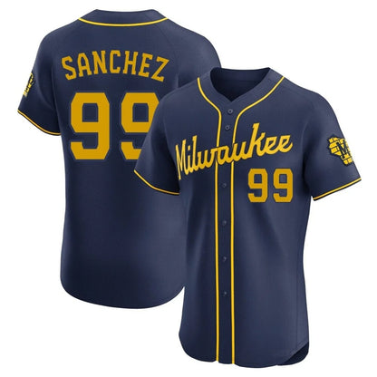 Milwaukee Brewers #99 Gary Sanchez Player Navy MIKSHPS Home Limited Elite Stitched Jerseys