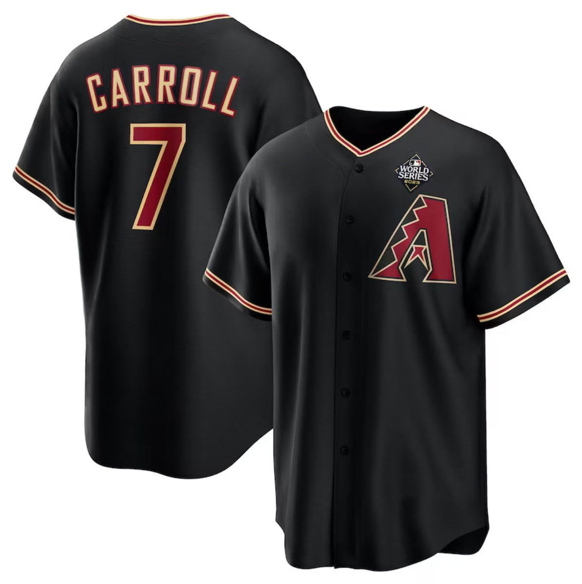 Arizona Diamondbacks #7 Corbin Carroll Black MIKSHPS 2023 World Series Cool Base Stitched Jersey