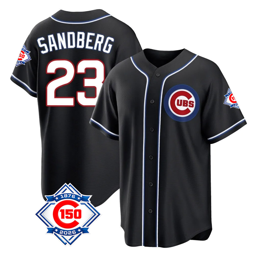 Chicago Cubs #23 Ryne Sandberg Player Black MIKSHPS Fashion Out 150th Anniversary Game Stitched Jerseys
