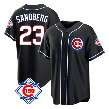 Chicago Cubs #23 Ryne Sandberg Player Black MIKSHPS Fashion Out 150th Anniversary Game Stitched Jerseys