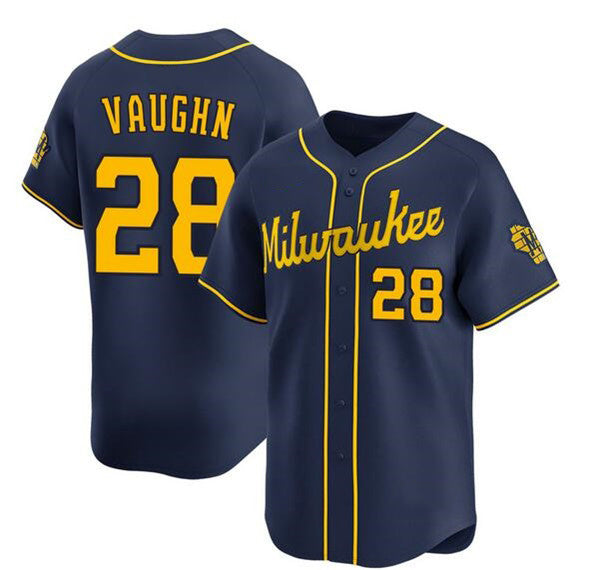 Milwaukee Brewers #28 Andrew Vaughn Navy MIKSHPS Alternate Limited Stitched Jersey