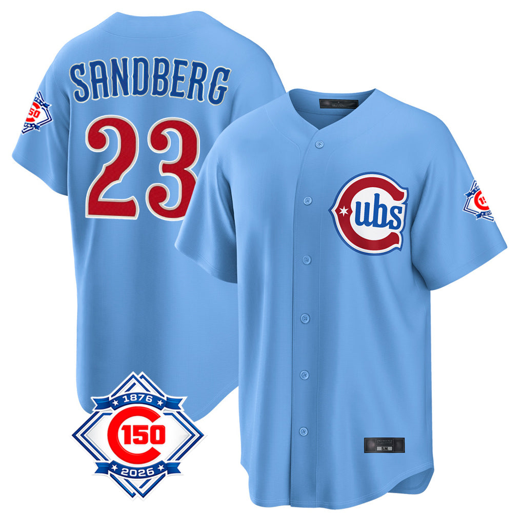 Chicago Cubs #23 Ryne Sandberg Player Light Blue MIKSHPS 150th Anniversary Home Game Stitched Jerseys