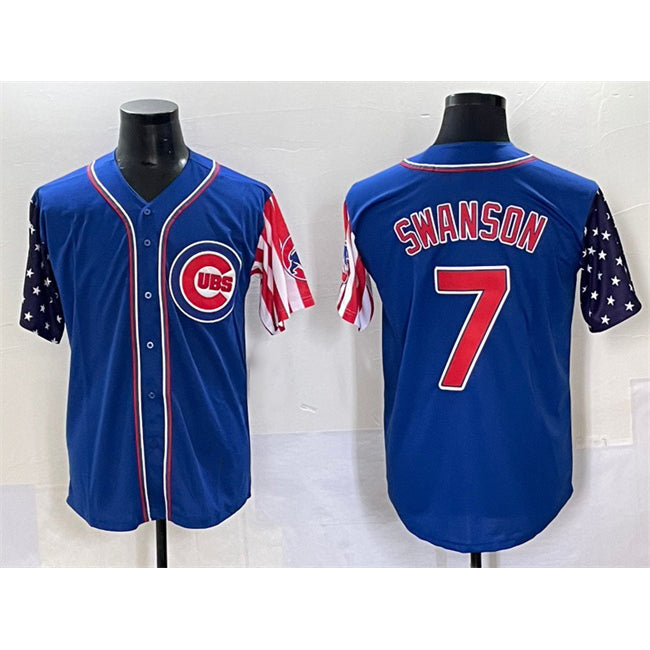 Chicago Cubs #7 Dansby Swanson Royal MIKSHPS 2025 Independence Day Vapor Premier Limited Stitched Jersey