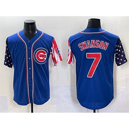 Chicago Cubs #7 Dansby Swanson Royal MIKSHPS 2025 Independence Day Vapor Premier Limited Stitched Jersey