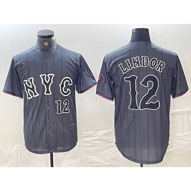 New York Mets #12 Francisco Lindor Number Grey MIKSHPS 2024 City Connect Cool Base Stitched Jersey 2