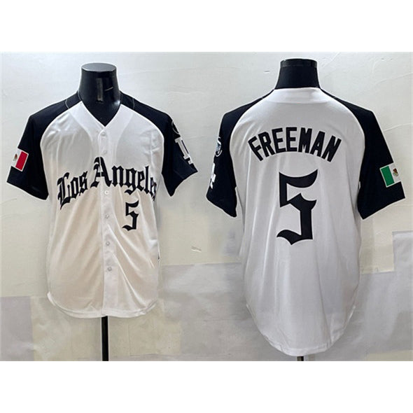 Los Angeles Dodgers #5 Freddie Freeman White Black MIKSHPS Mexico 2025 LA Gothic Style With Fernando Patch Vapor Premier Limited Stitched Jersey