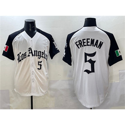 Los Angeles Dodgers #5 Freddie Freeman White Black MIKSHPS Mexico 2025 LA Gothic Style With Fernando Patch Vapor Premier Limited Stitched Jersey
