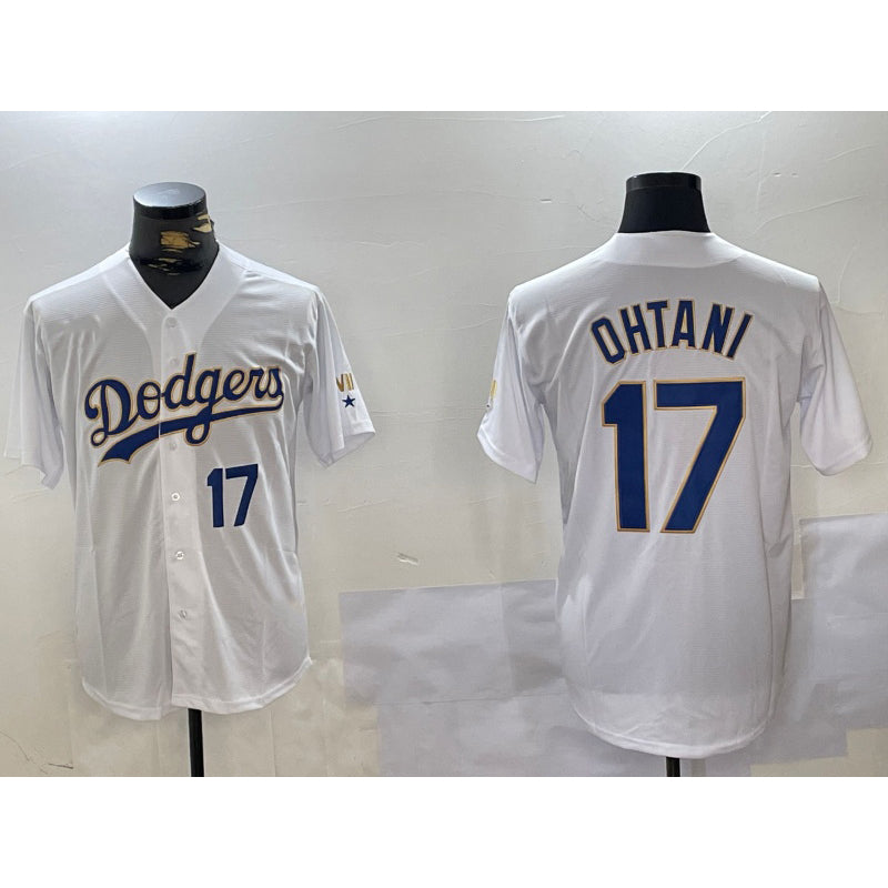 Los Angeles Dodgers #17 Shohei Ohtani Number White Gold MIKSHPS Championship Stitched Cool Base Jerseys