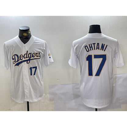 Los Angeles Dodgers #17 Shohei Ohtani Number White Gold MIKSHPS Championship Stitched Cool Base Jerseys