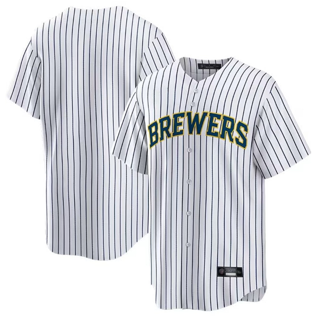 Milwaukee Brewers Blank Player White MIKSHPS Stripes Home Game Stitched Jerseys