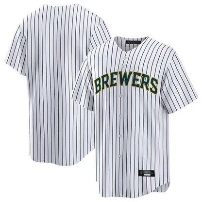 Milwaukee Brewers Blank Player White MIKSHPS Stripes Home Game Stitched Jerseys