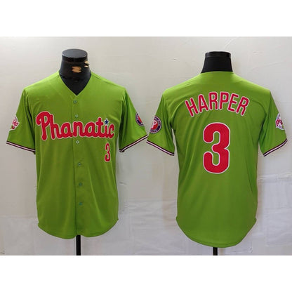Philadelphia Phillies #3 Bryce Harper Green MIKSHPS Stitched Cool Base Jersey