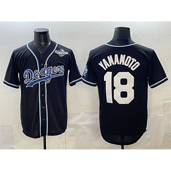 Los Angeles Dodgers #18 Yoshinobu Yamamoto Black MIKSHPS 2025 World Series Cool Base Stitched Jersey