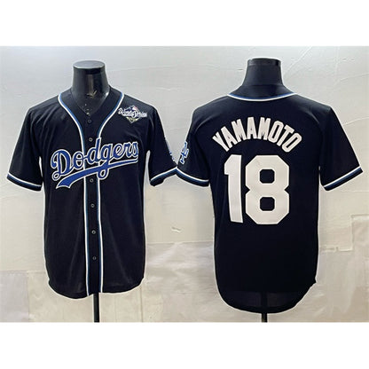 Los Angeles Dodgers #18 Yoshinobu Yamamoto Black MIKSHPS 2025 World Series Cool Base Stitched Jersey