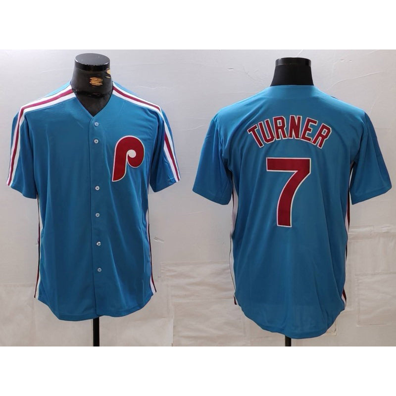 Philadelphia Phillies #7 Trea Turner Blue MIKSHPS Cooperstown Throwback Cool Base Jersey